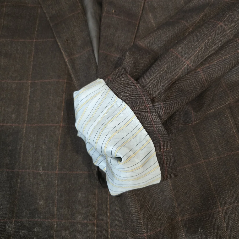 Ermenegildo Zegna Trofeo Brown Plaid Blazer Suit Jacket Wool 58L $1500 Retail